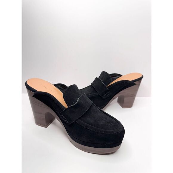 Splendid Clogs Vina Platform Size 6.5 Black Suede Leather Slip On Shoes - Picture 4 of 8